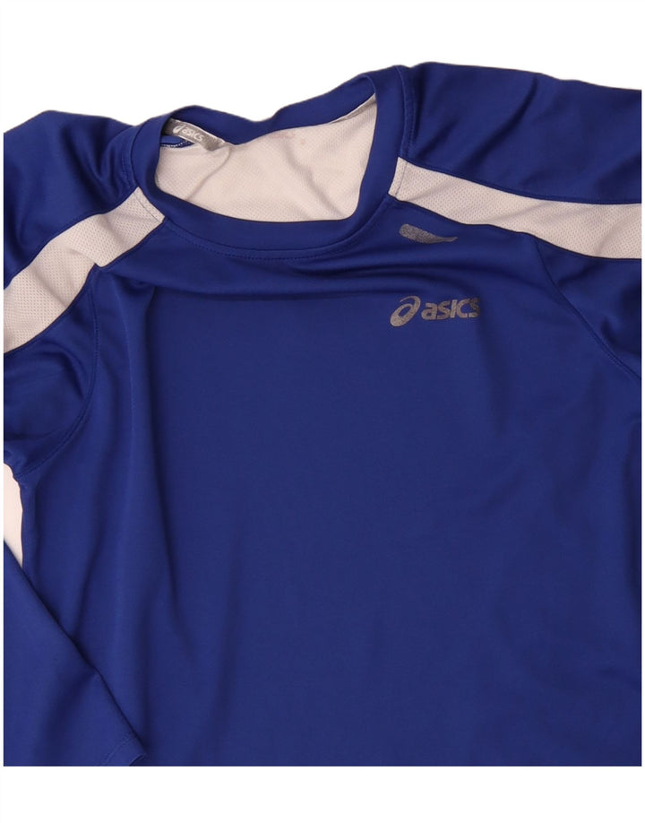 Asics Damen Top Langarm UK 12 Mittelblaues Colourblock-Polyester