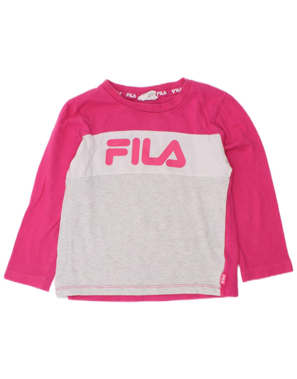 Fila Langarm-Top mit Grafik für Mädchen, 3–4 Jahre, Rosa, Colourblock-Baumwolle