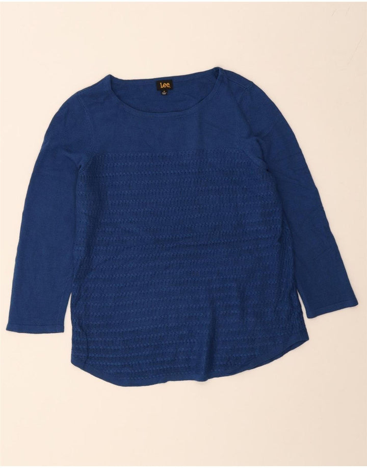 LEE Womens Boat Neck Jumper Sweater UK 12 Medium Blue Acrylic Vintage Lee and Second-Hand Lee from Messina Hembry 