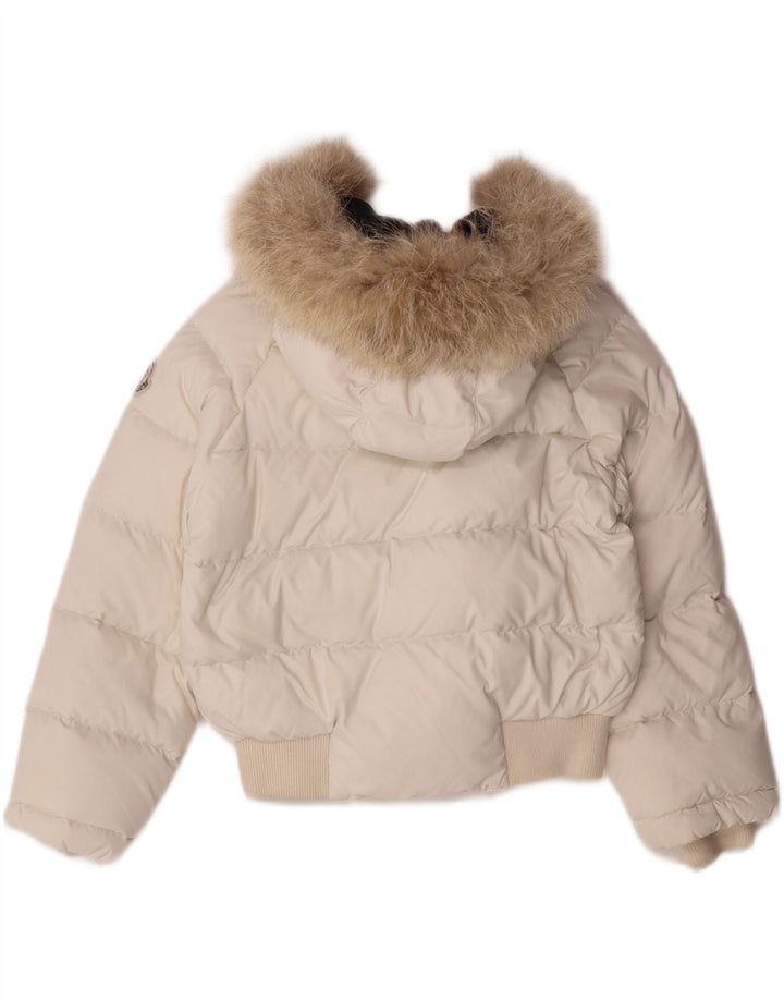 MONCLER Wattierte Jacke mit Kapuze für Mädchen, 5–6 Jahre, weißes Nylon