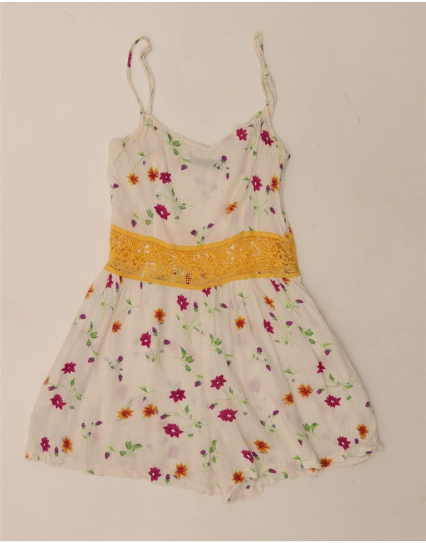 Topshop Damen Durchsichtiger ärmelloser Playsuit UK 10 Small White Floral