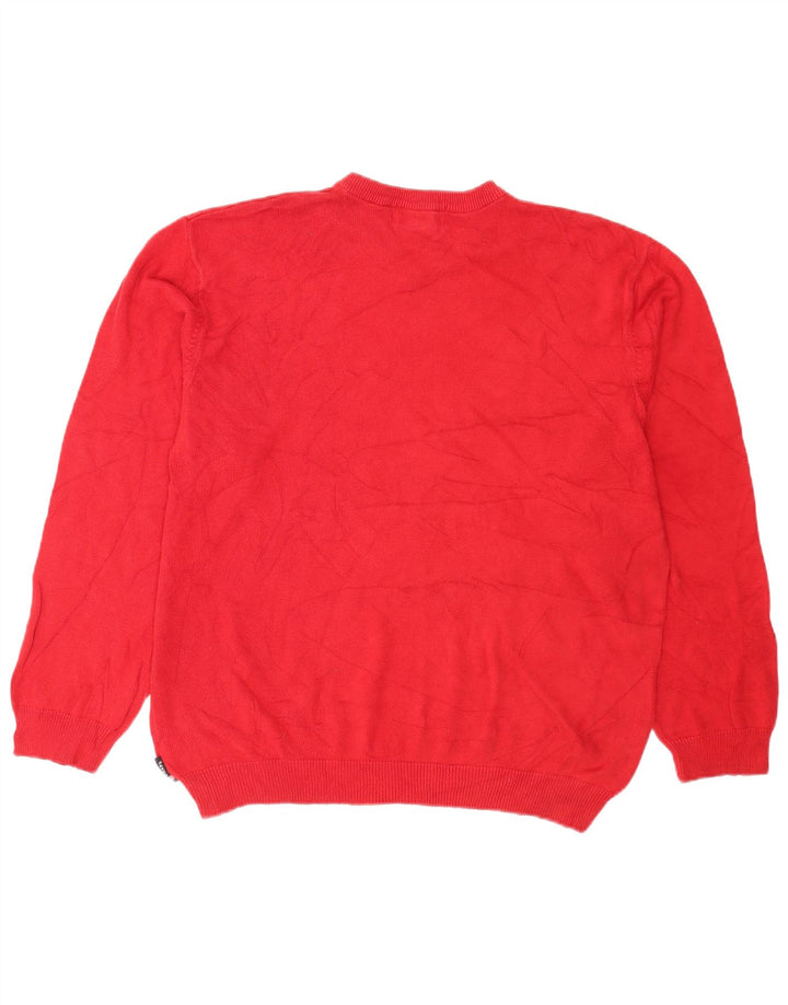 Chaps Herren-Pullover mit V-Ausschnitt, Größe L, Rot, Colourblock-Baumwolle