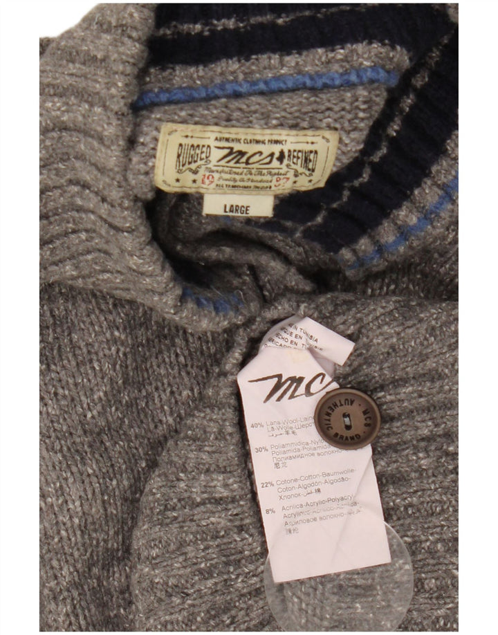 Marlboro Classics Herren-Pullover mit Knopfkragen, große graue Wolle