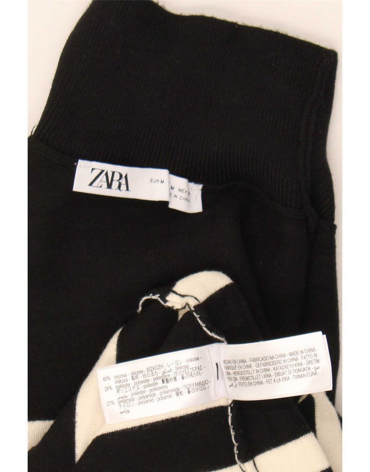Zara Damen Pulloverkleid UK 12 Medium Schwarz Gestreifte Viskose