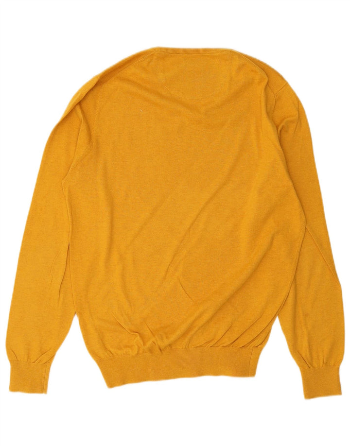 Massimo Dutti Herren-Pullover mit V-Ausschnitt aus mittelgelber Baumwolle