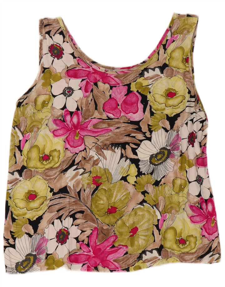 Vintage Damen Crop Ärmelloses Blusentop IT 44 Medium Mehrfarbig geblümt