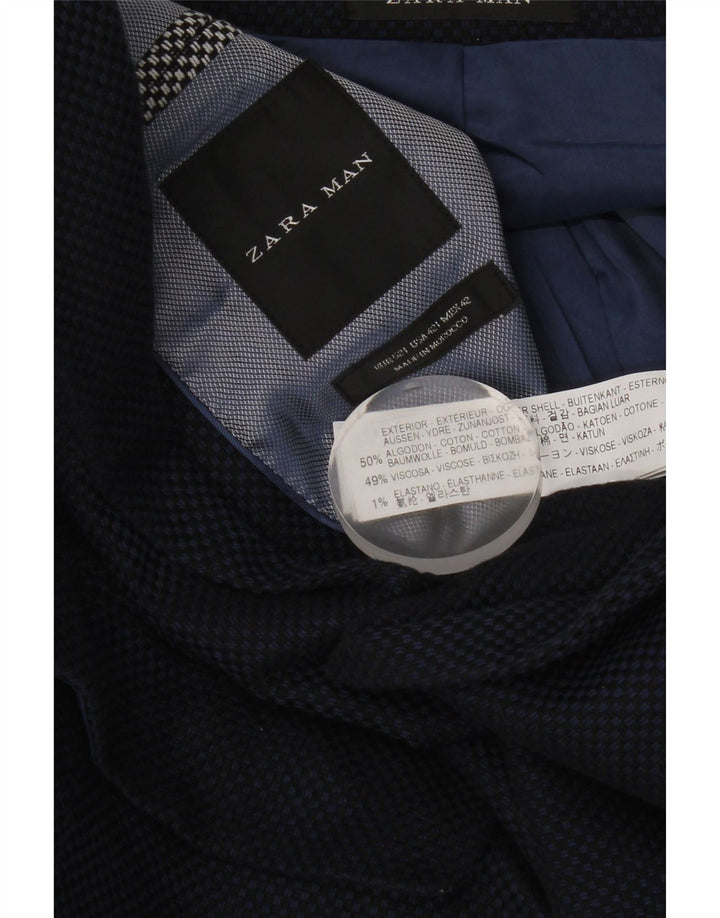 Zara Herren-Blazer mit 2 Knöpfen, EU 52, große marineblaue Baumwolle