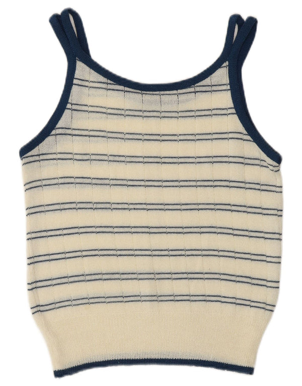 Vintage Damen Crop Knit Cami Top UK 10 Small Off White gestreift