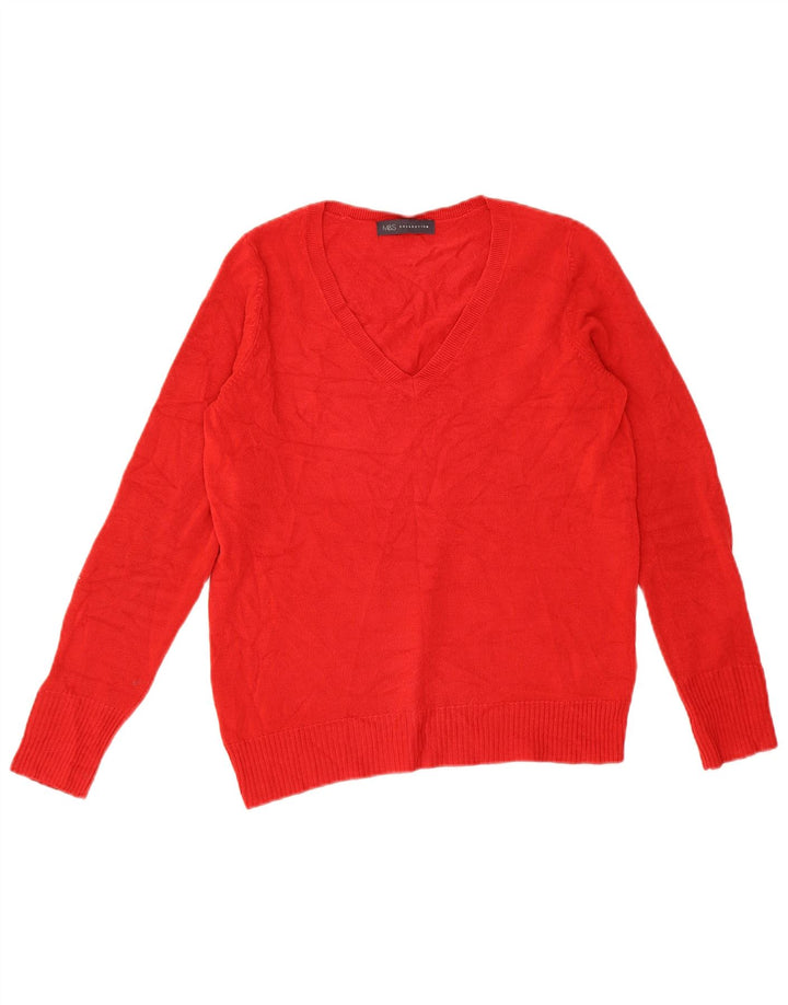 Marks & Spencer Damen-Pullover mit V-Ausschnitt, Gr. 10, Größe S, Rot, Acryl
