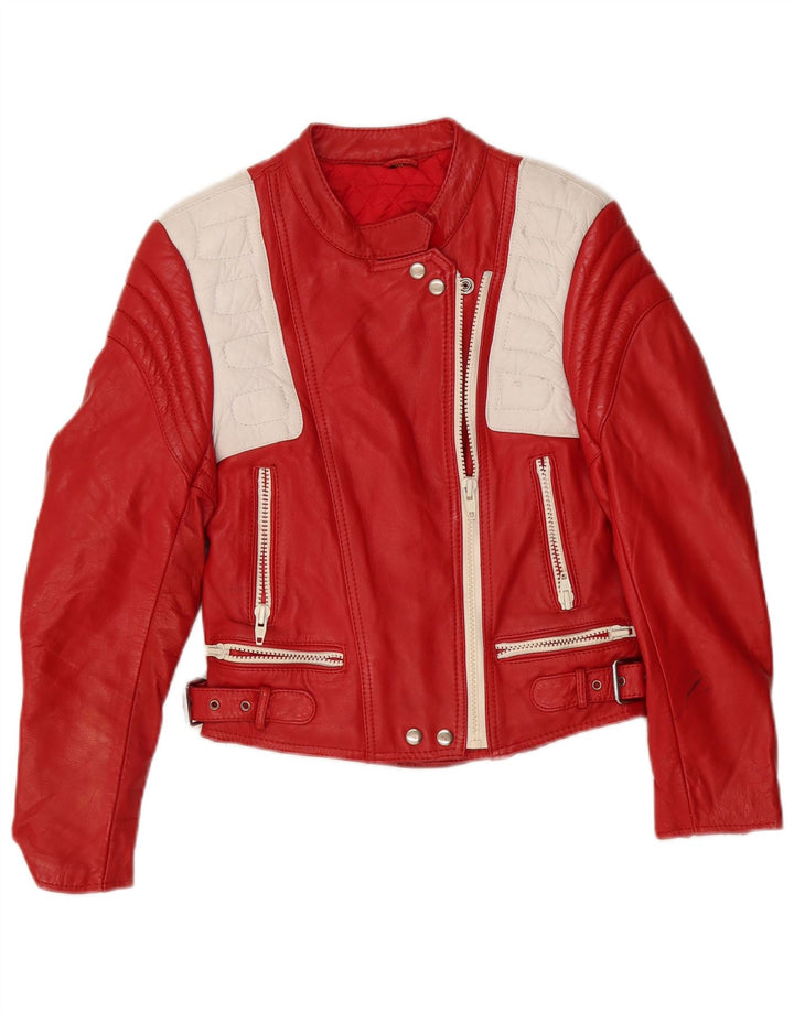 Vintage Damen Leder Racer Jacke EU 40 Mittelrotes Leder