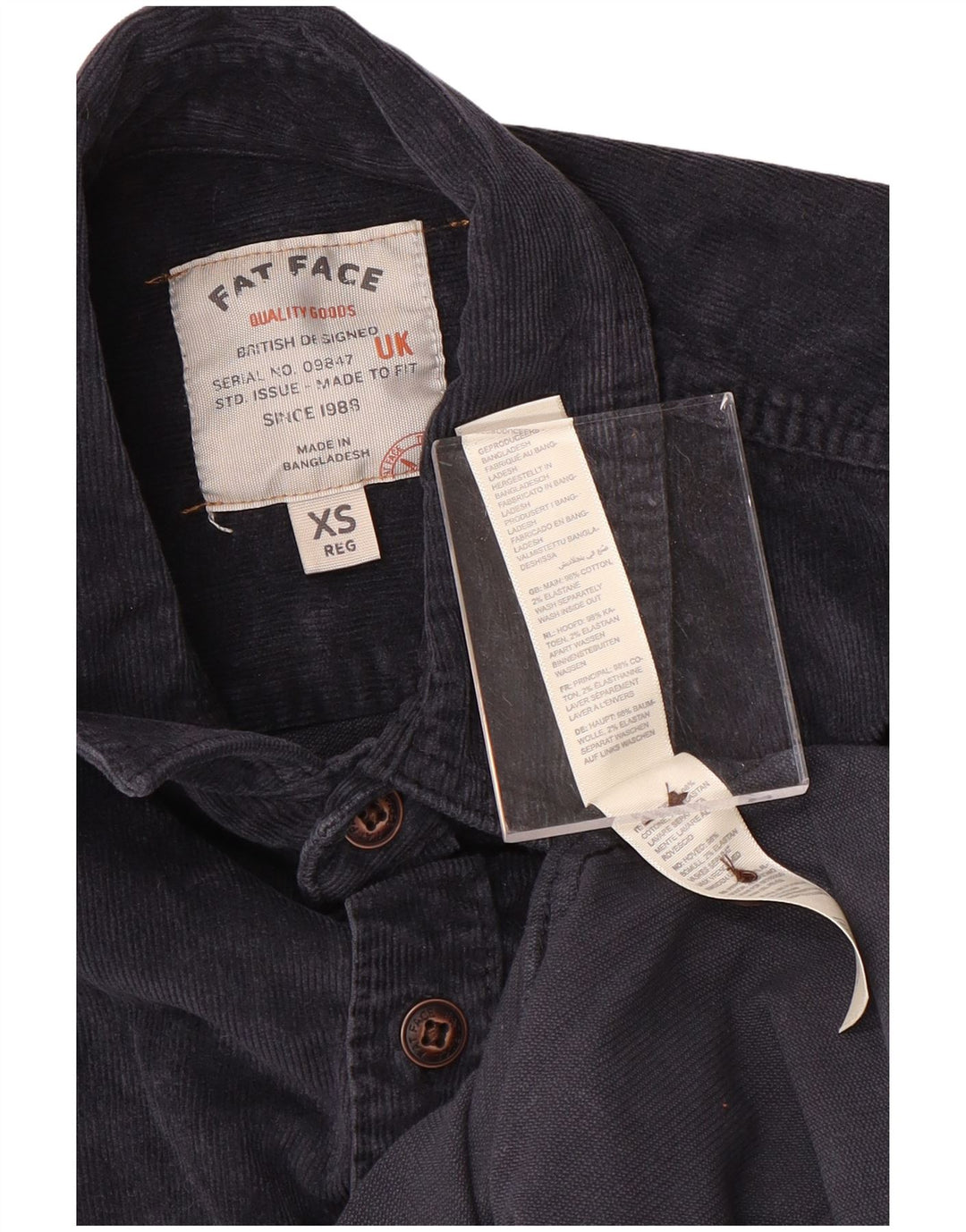 FAT FACE Herren-Cordhemd XS aus marineblauer Baumwolle