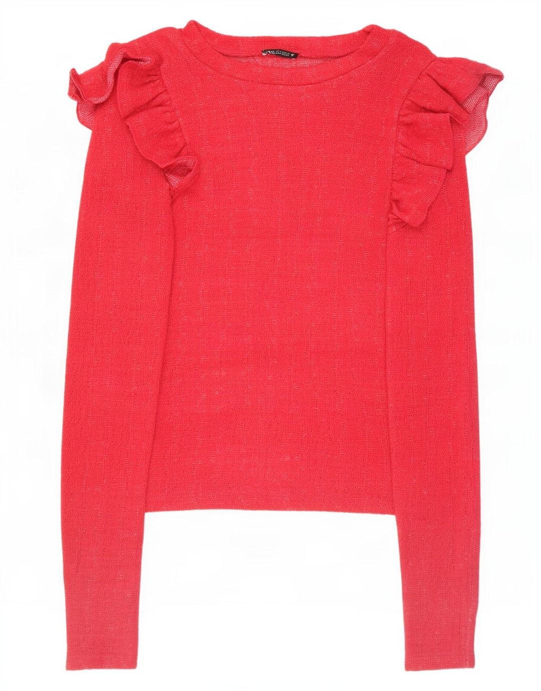 Zara Damen Crop Top Langarm UK 10 Small Rosa Polyester
