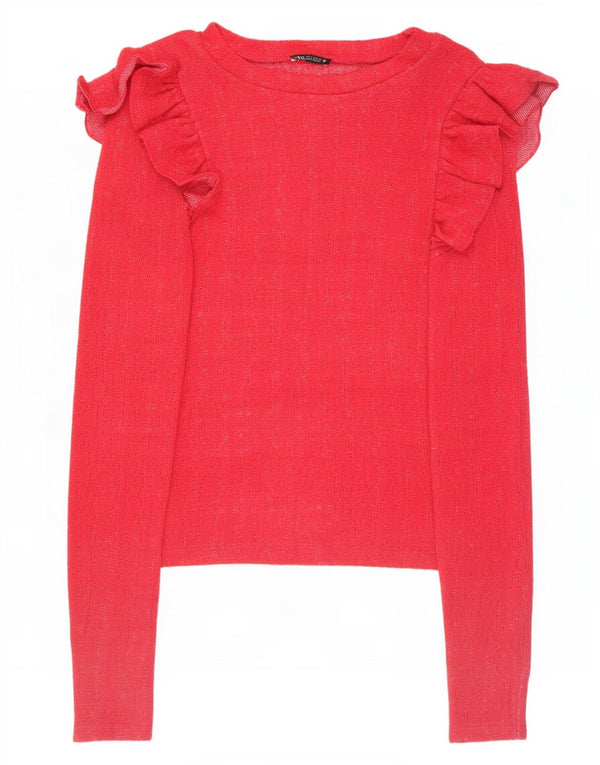 Zara Damen Crop Top Langarm UK 10 Small Rosa Polyester