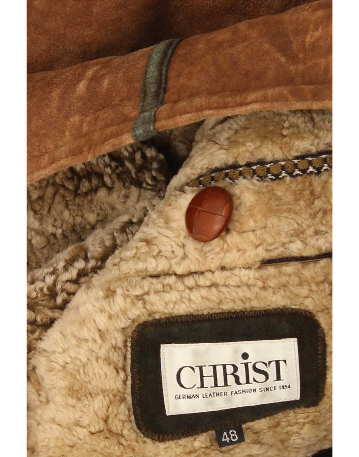 Christ Herren Shearling Jacke IT 48 Mittelbraunes Leder