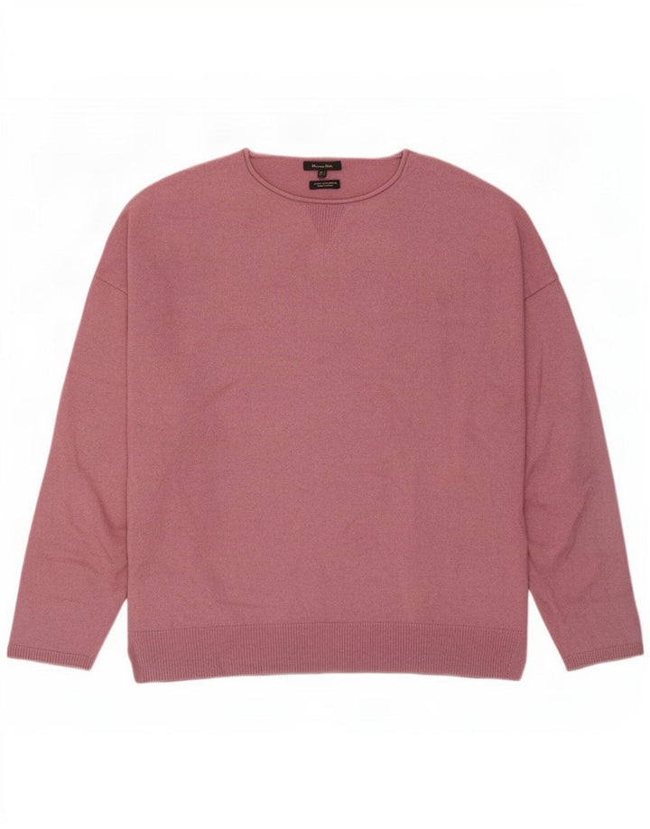 Massimo Dutti Herren-Pullover mit U-Boot-Ausschnitt, große rosa Wolle