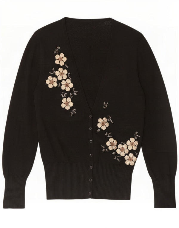 Marks & Spencer Damen-Cardigan-Pullover UK 12 Medium Black Floral Viscose
