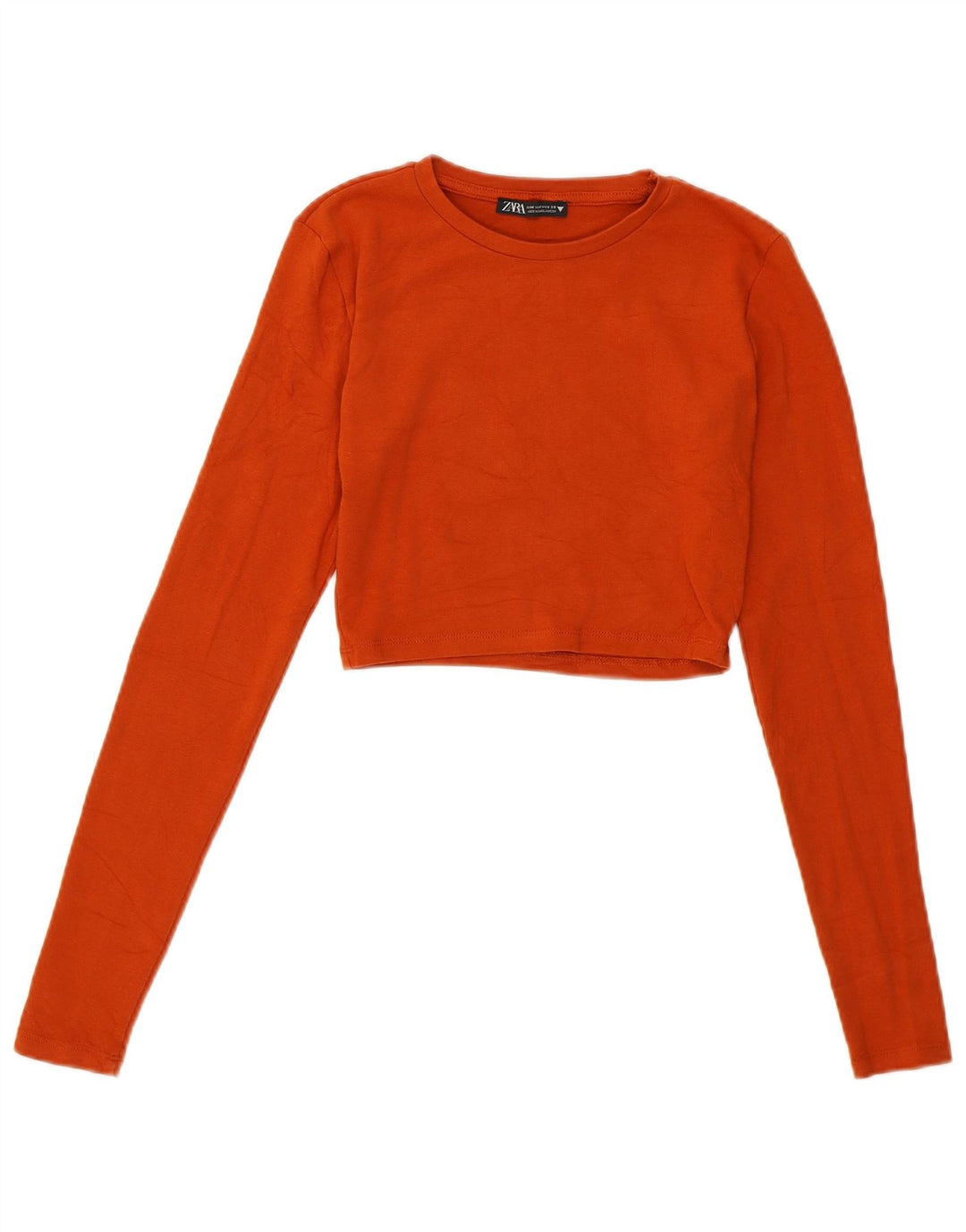 Zara Damen Crop Top Langarm UK 12 Mittelbraune Baumwolle