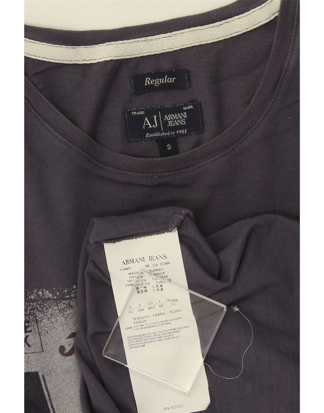 ARMANI JEANS Herren-T-Shirt mit normaler Grafik, Größe S, marineblaue Baumwolle