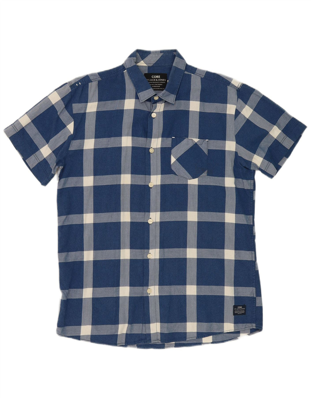 JACK & JONES Mens Short Sleeve Shirt XL Blue Check Cotton
