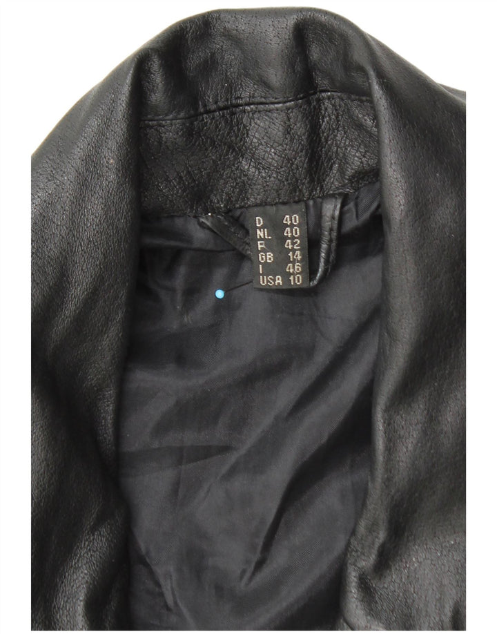 Front Line Damen Crop Leder Bikerjacke UK 14 Large Schwarzes Leder