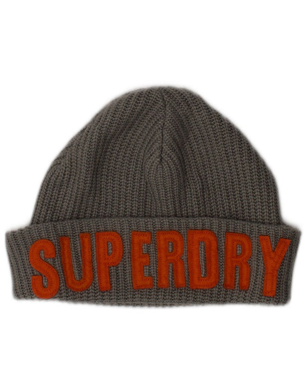 Superdry Herren Strickmütze mit Grafik, Einheitsgröße, graues Acryl-Logo