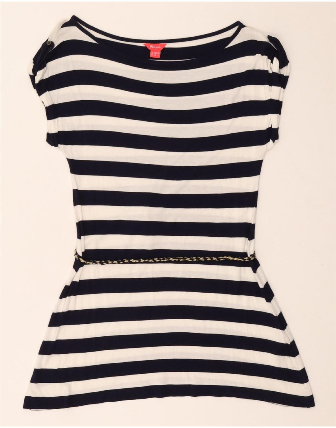 MONSOON Damen-Tunika-Oberteil UK 12 Mittelmarineblau gestreifte Viskose