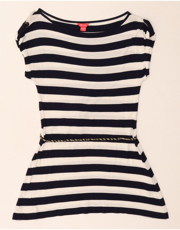 MONSOON Damen-Tunika-Oberteil UK 12 Mittelmarineblau gestreifte Viskose