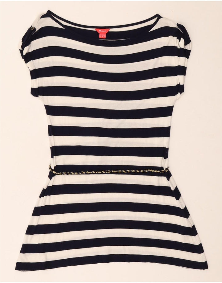 MONSOON Damen-Tunika-Oberteil UK 12 Mittelmarineblau gestreifte Viskose