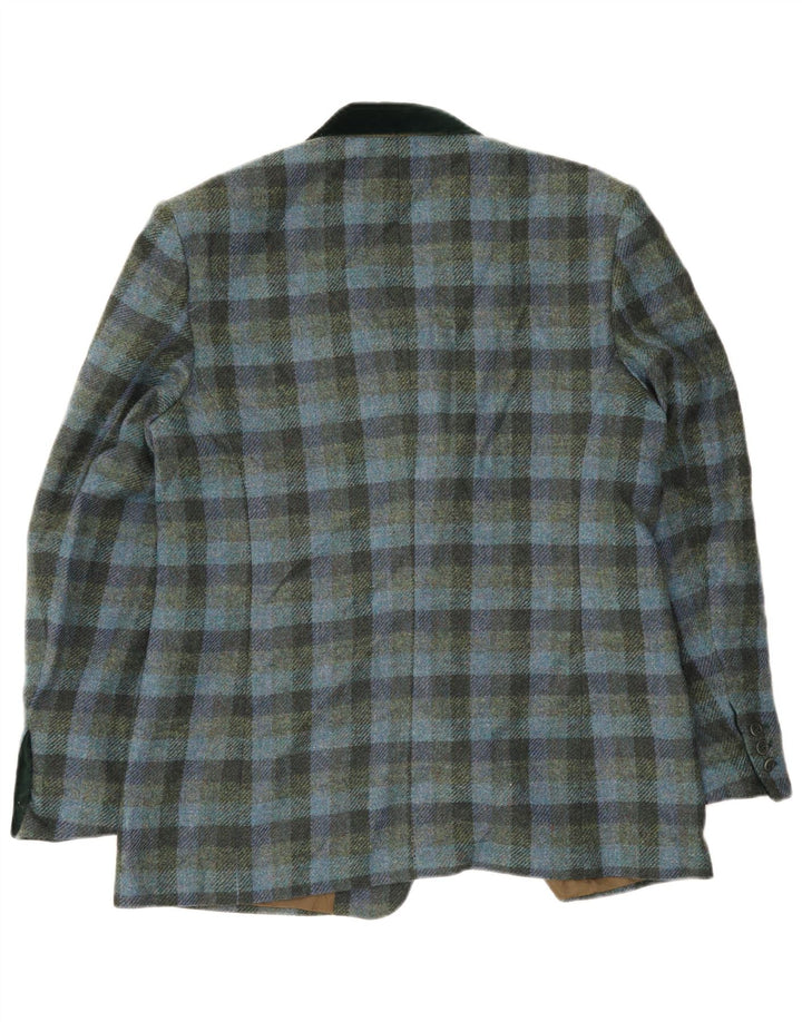 Vintage Damen 2-Knopf-Blazerjacke EU 46 XL Blaue Gingham-Viskose