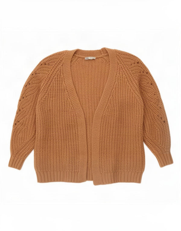 Zara Damen-Strickjacke, übergroß, offen, Gr. 6, XS, Braun, Acryl