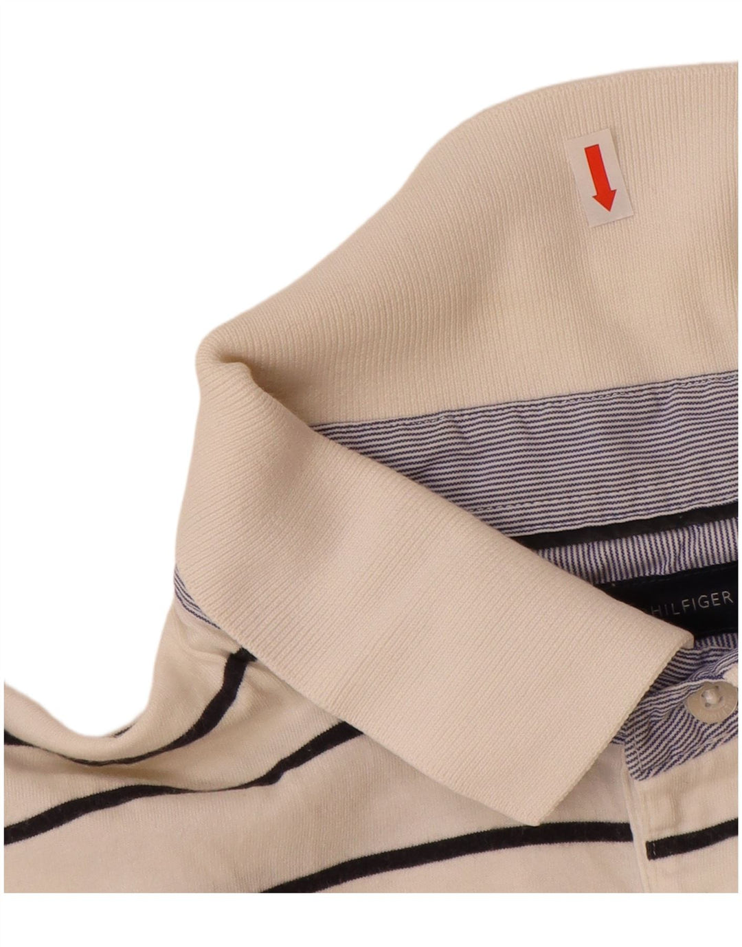 TOMMY HILFIGER Herren-Poloshirt, große, cremefarbene, gestreifte Baumwolle