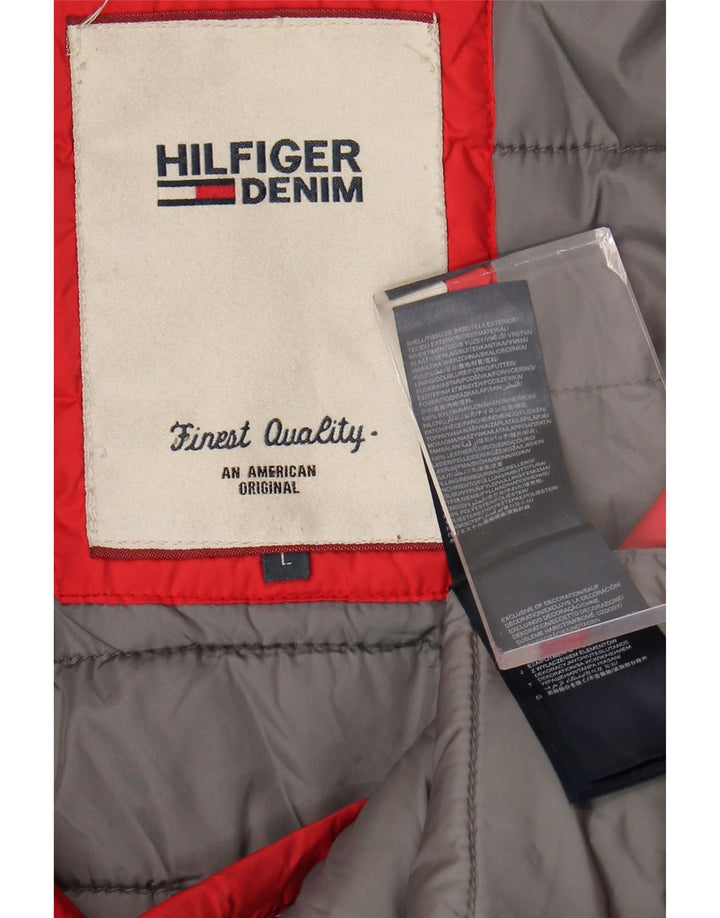 Tommy Hilfiger wattierte Herrenjacke mit Kapuze, UK 40, großes rotes Nylon
