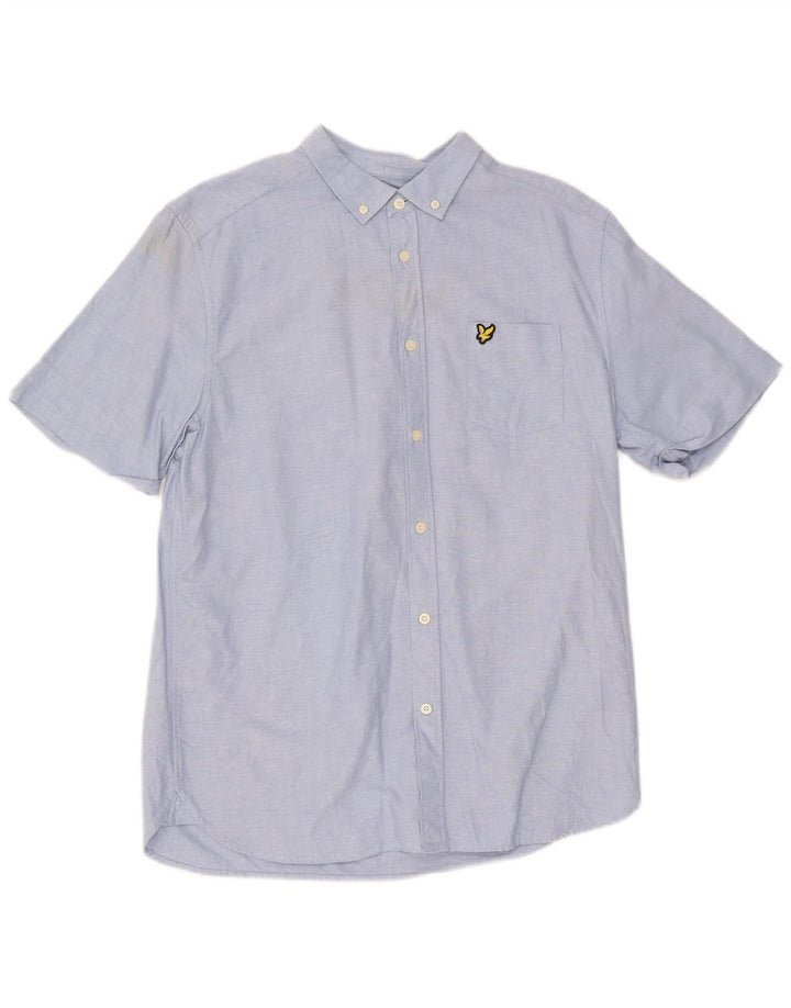 Lyle & Scott Herren-Kurzarmhemd, Größe L, Blau, Baumwolle