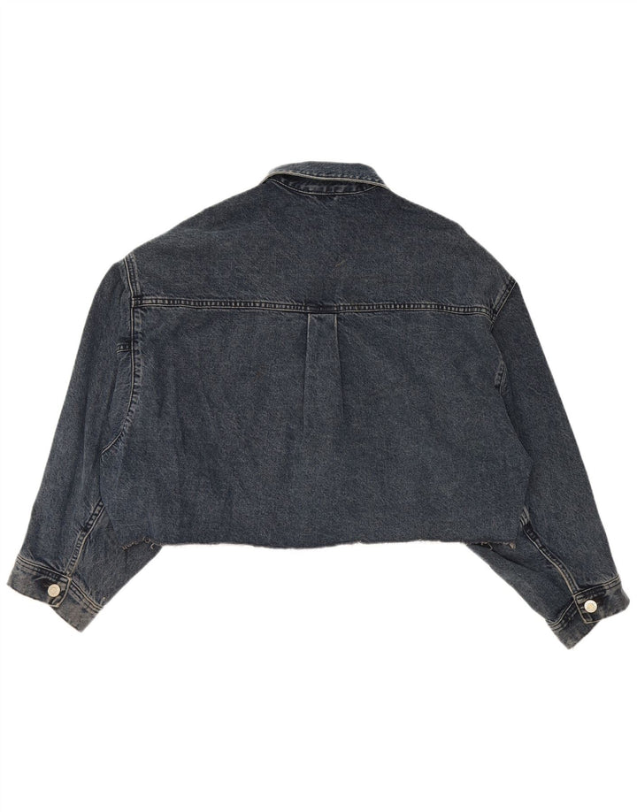 Zara Damen Crop Übergroße Jeansjacke UK 14 Mittelmarineblaue Baumwolle