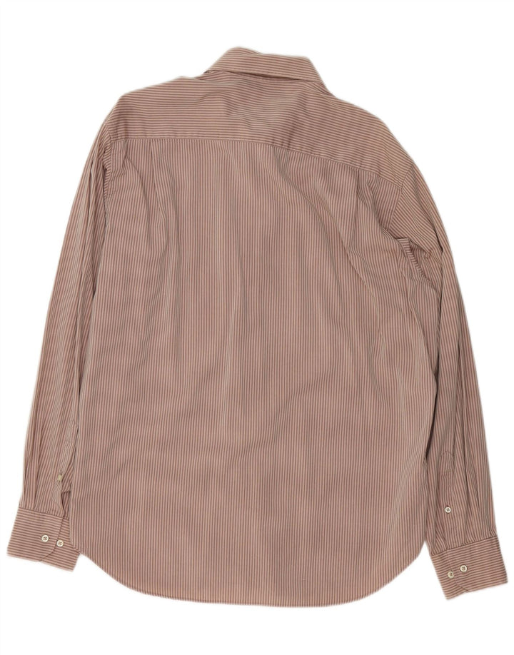TRUSSARDI Herrenhemd Größe 42 16 1/2 Große braune Nadelstreifen-Baumwolle