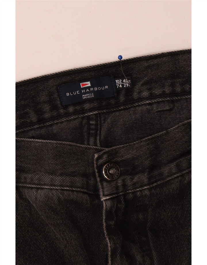Marks & Spencer Herren Blue Harbor Straight Jeans W40 L29 Schwarze Baumwolle