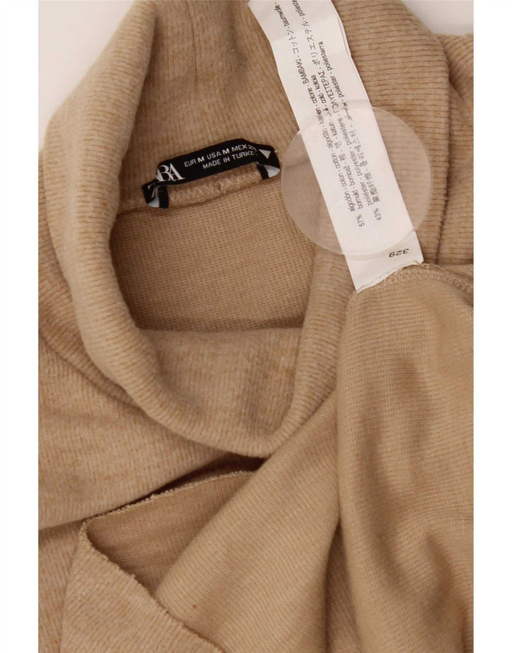 Zara Damen ärmelloses Blusenoberteil UK 12 Mittelbeige Baumwolle