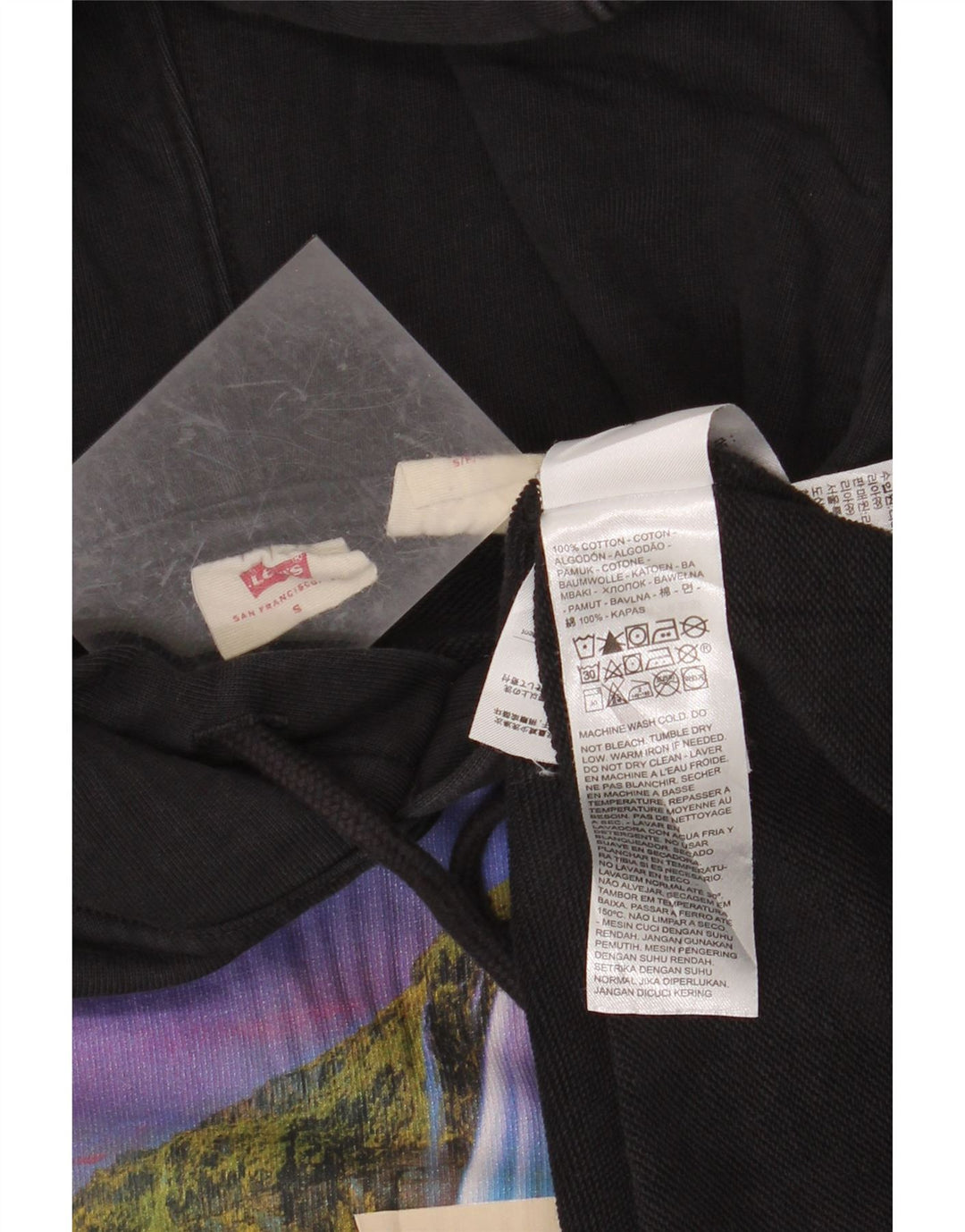 LEVI'S Herren-Kapuzenpullover mit lockerer Passform, Grafik, Größe S, schwarze Baumwolle