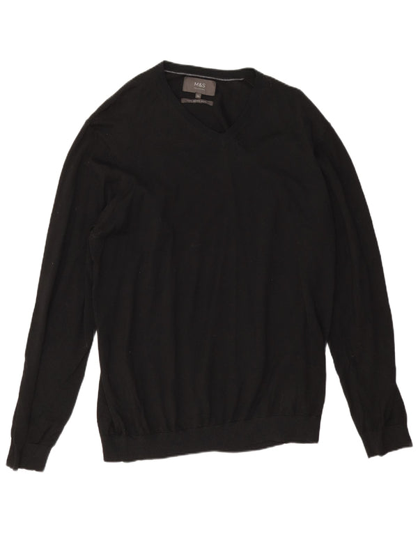 Marks & Spencer Mens V-Neck Jumper Sweater 2XL Black Merino Wool