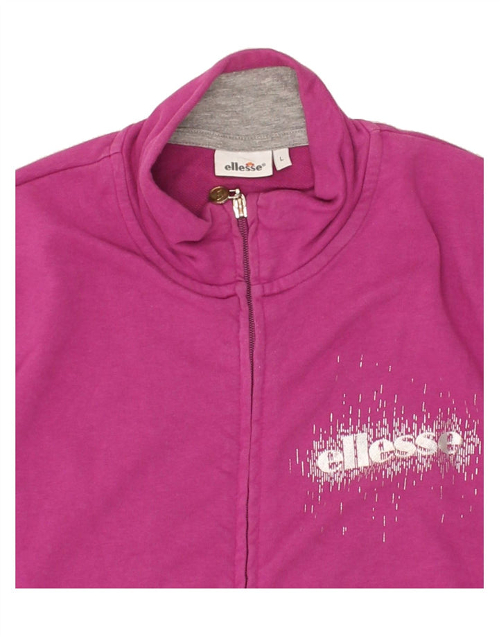 ELLESSE Womens Graphic Tracksuit Top Jacket UK 16 Large Pink Cotton Vintage Ellesse and Second-Hand Ellesse from Messina Hembry 