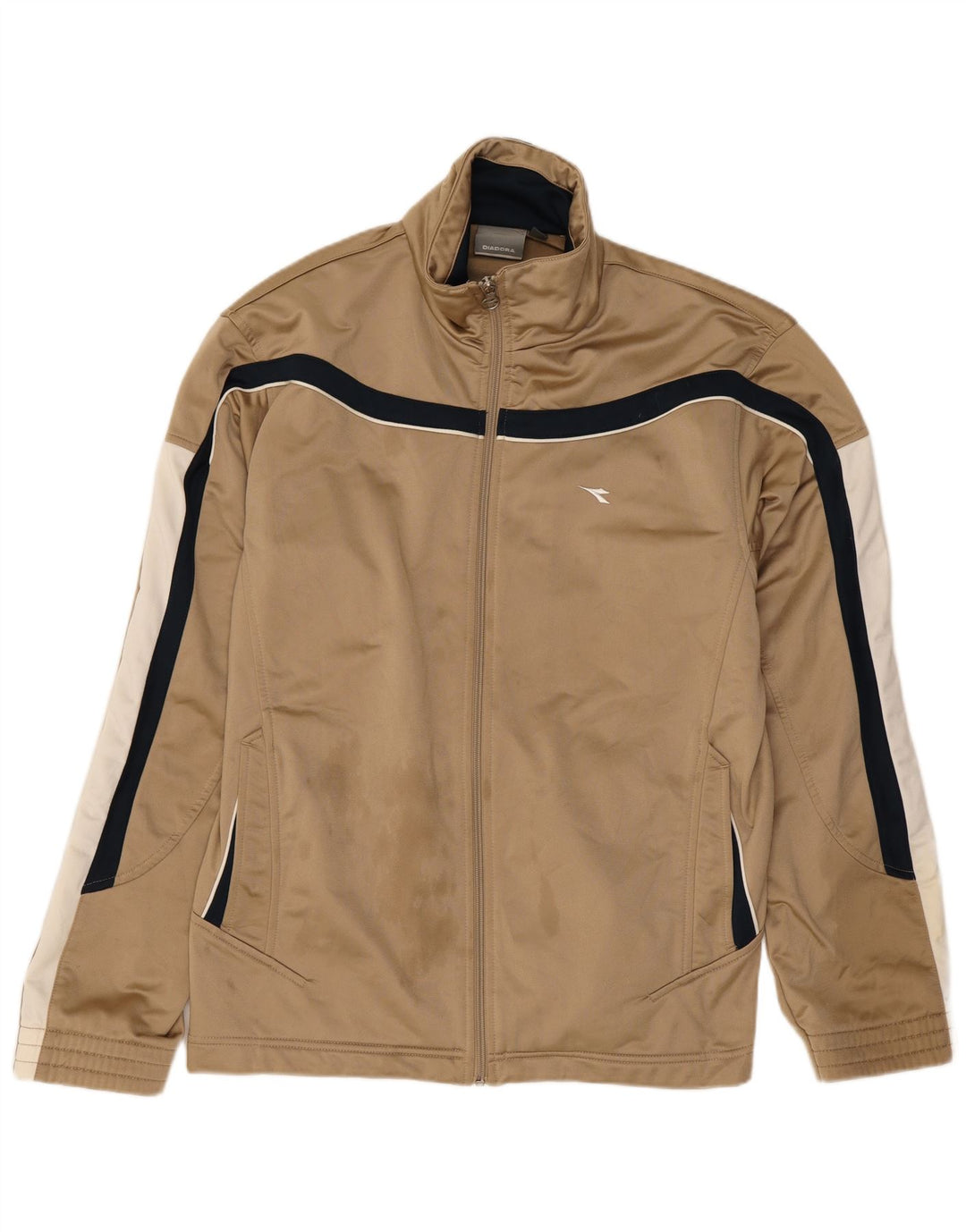 Diadora Herren-Trainingsanzug-Top-Jacke, UK 40, mittelbeigefarbenes Farbblock-Polyester