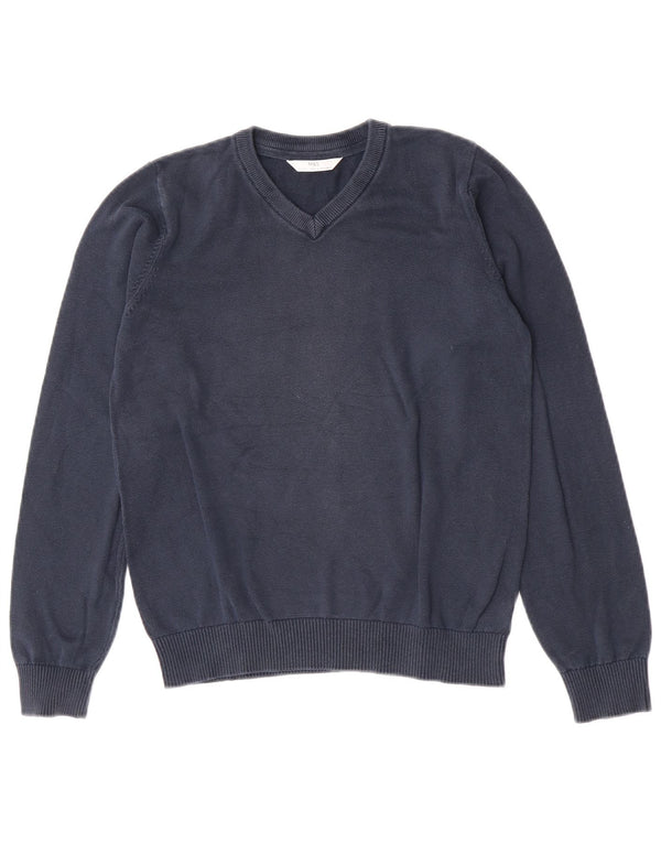 Marks & Spencer Jungen-Pullover mit V-Ausschnitt, 12–13 Jahre, marineblaue Baumwolle