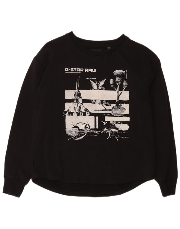G-Star Damen Grafik-Sweatshirt-Pullover UK 16 Große schwarze Baumwolle