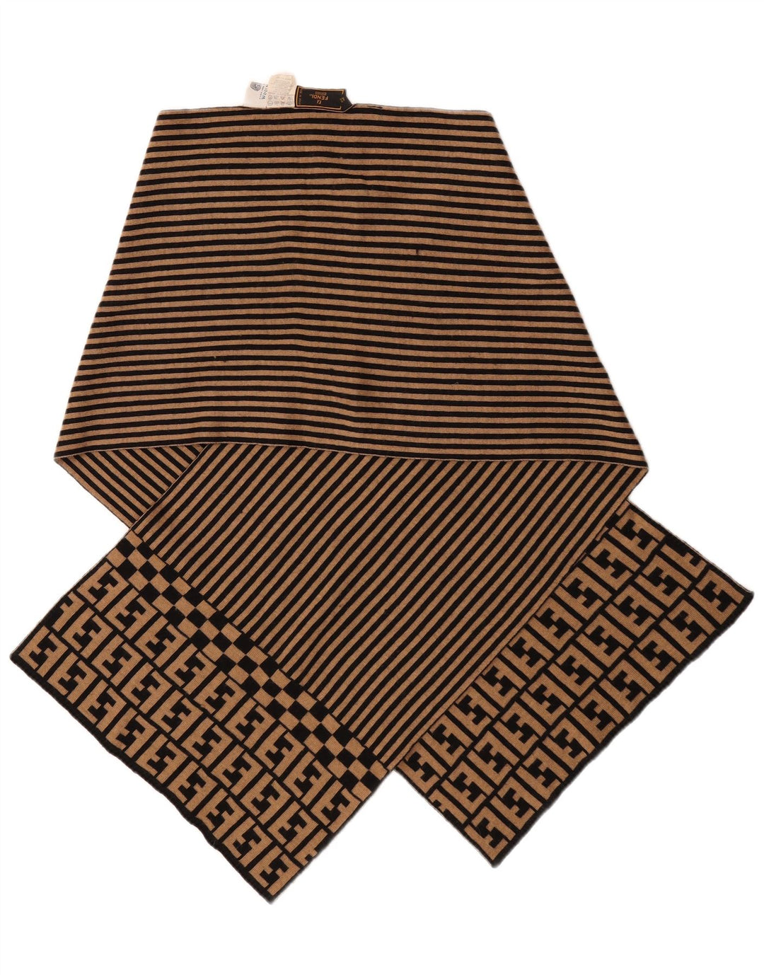 Fendi Damen Schal IT 42 Mittelbeige gestreifte Merinowolle Designer