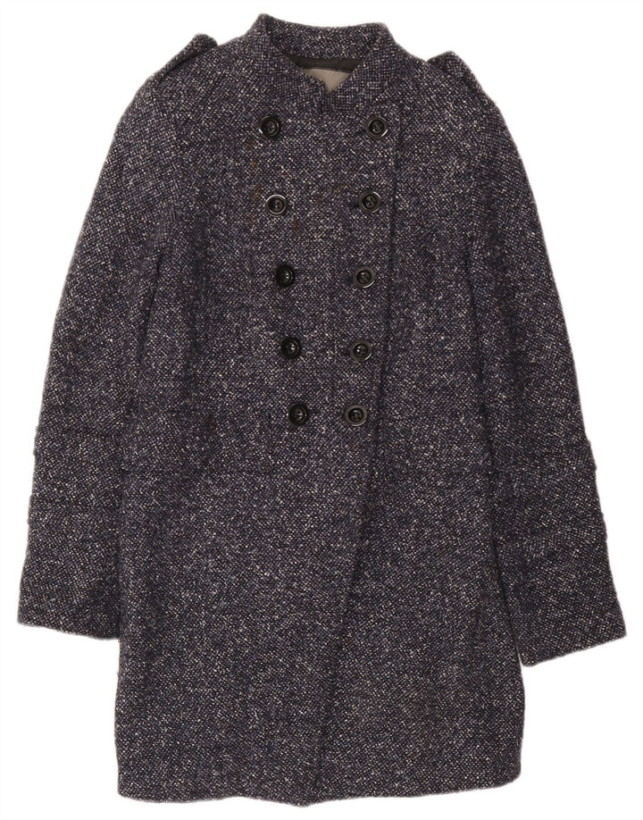 Zweireihiger Damenmantel von Zara, Gr. 10, Größe S, Marineblau meliert, Acetat