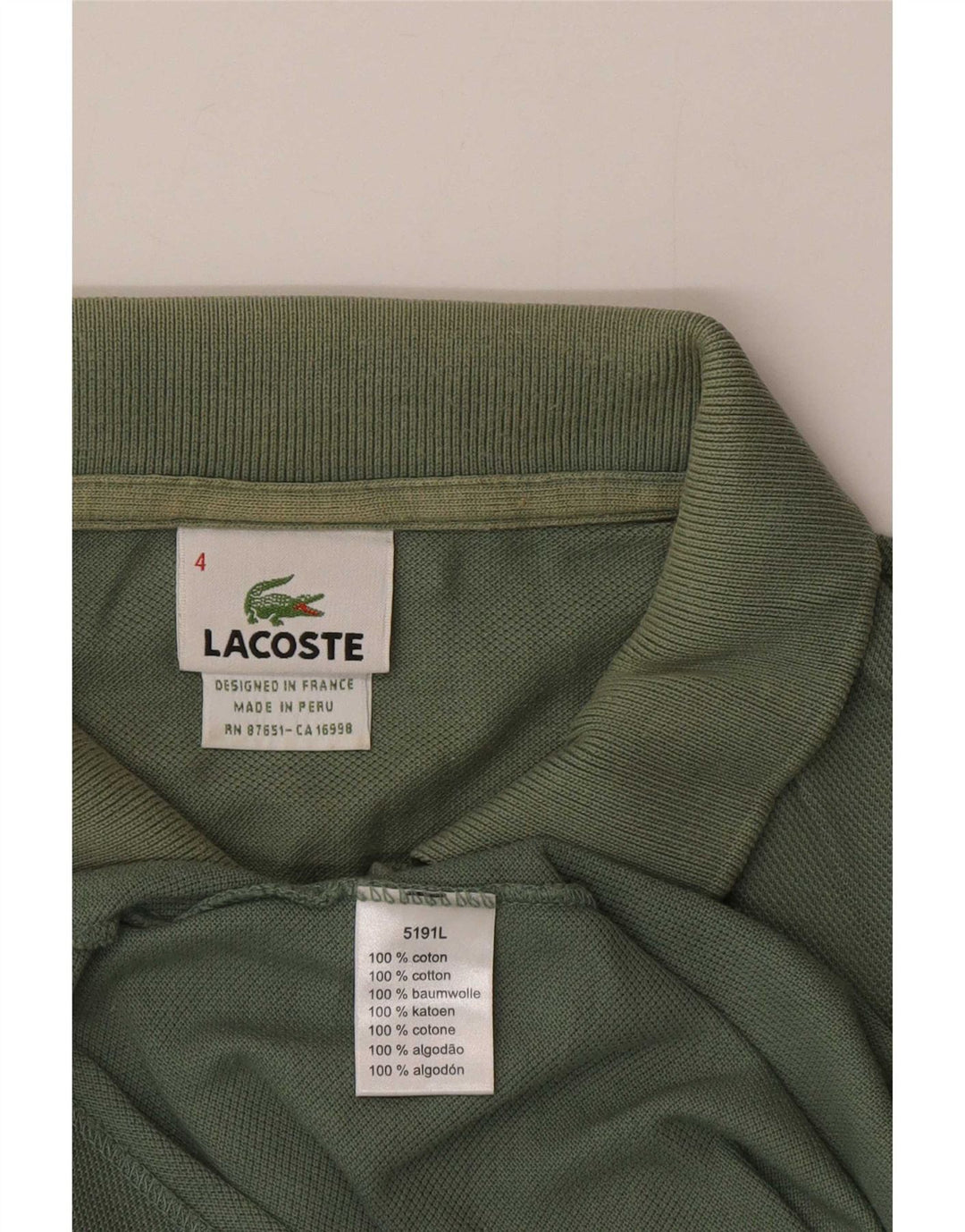 Lacoste Herren-Poloshirt, Größe 4, mittelgrüne Baumwolle