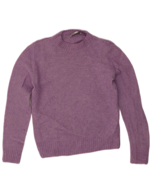 Zara Damen Crop Rundhalspullover Pullover UK 12 Mittellila Alpakawolle