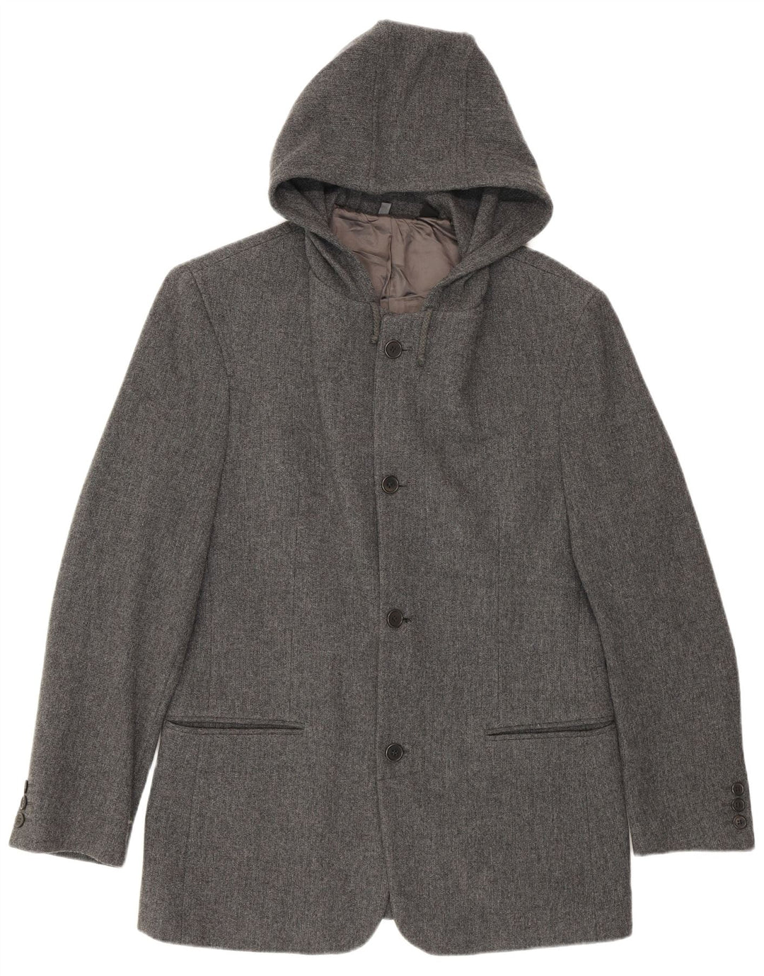 Zara Herren-Blazer mit 4 Knöpfen und Kapuze, UK 38, mittelgraue Wolle