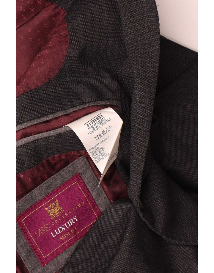 Marks & Spencer Herren-Blazer mit 2 Knöpfen, schmale Passform, UK 38, mittelgraue Wolle