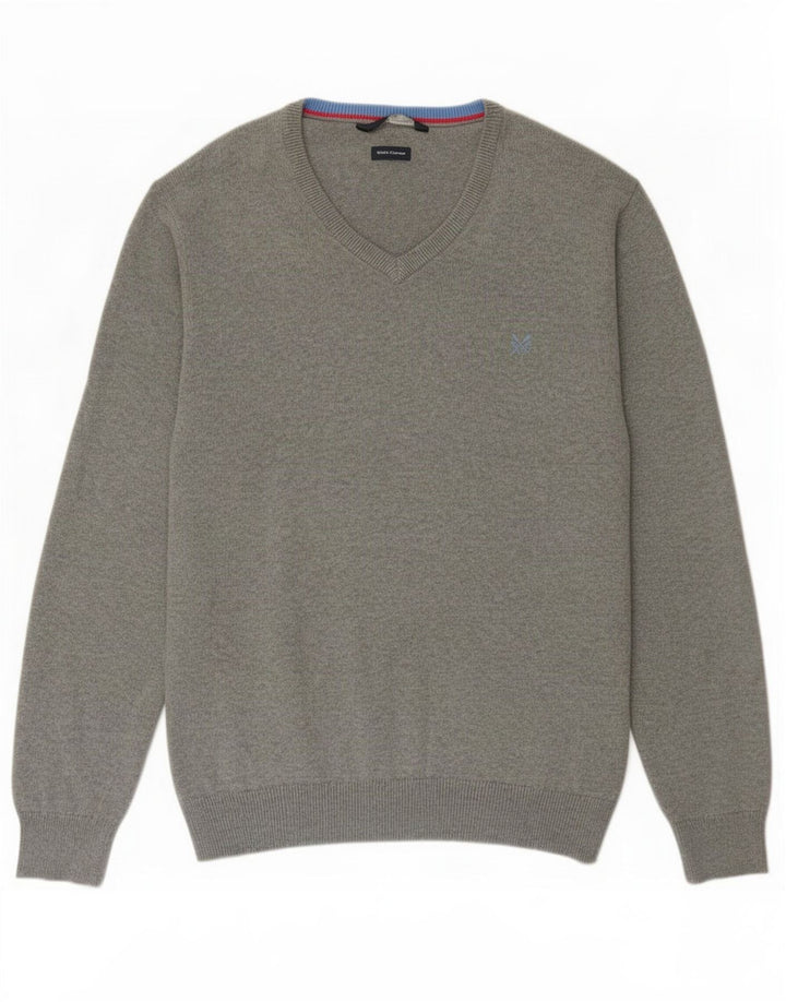 J. Crew Herren-Pullover mit V-Ausschnitt, 2XL, graue Baumwolle
